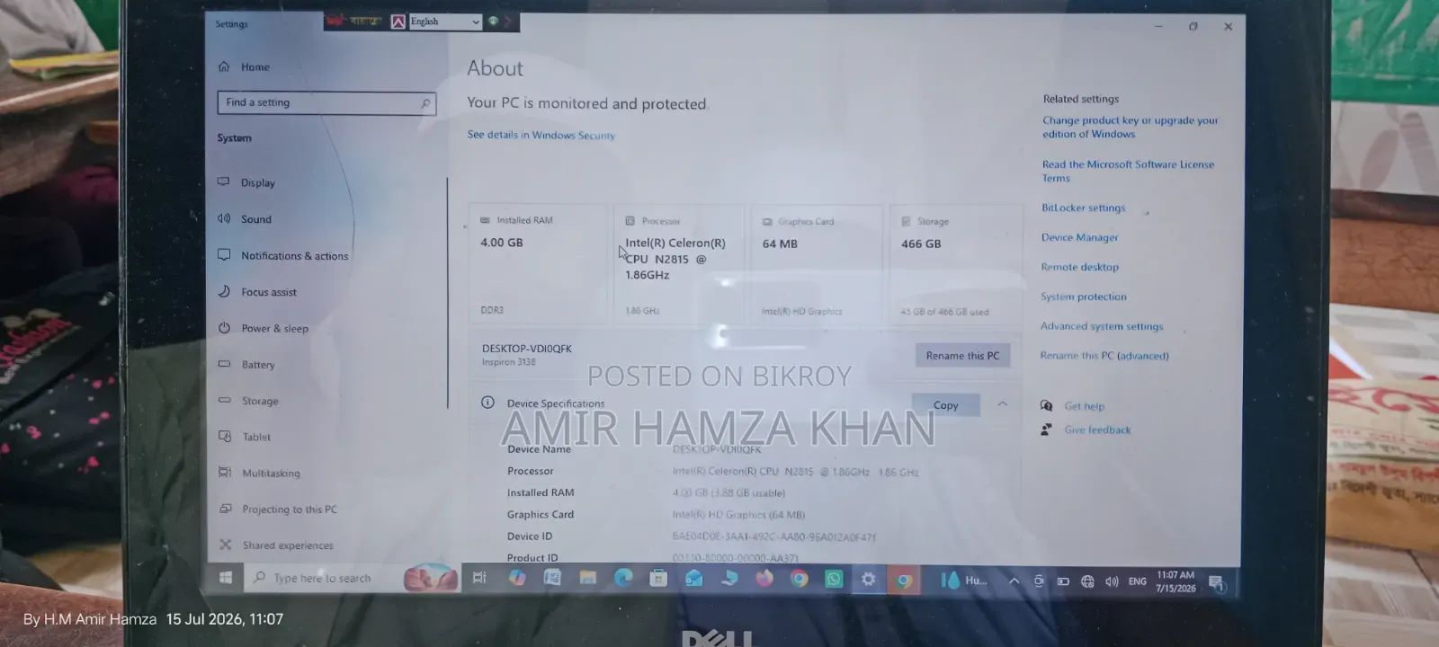 Laptop Dell Inspiron 11 3000 4GB Intel Core I3 HDD 40GB