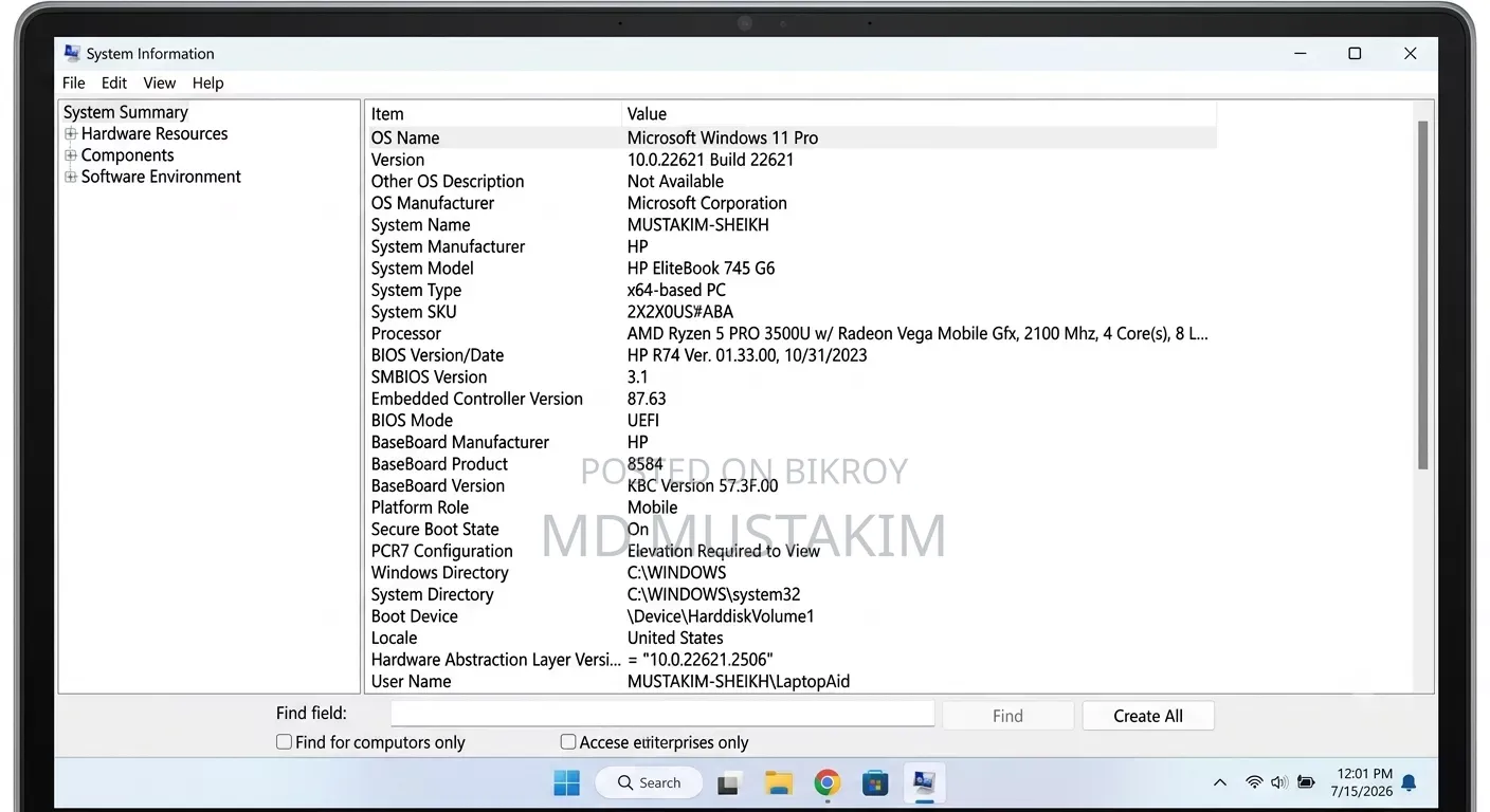 Laptop HP EliteBook 745 G6 16GB AMD Ryzen 5 HDD+SSD 128GB