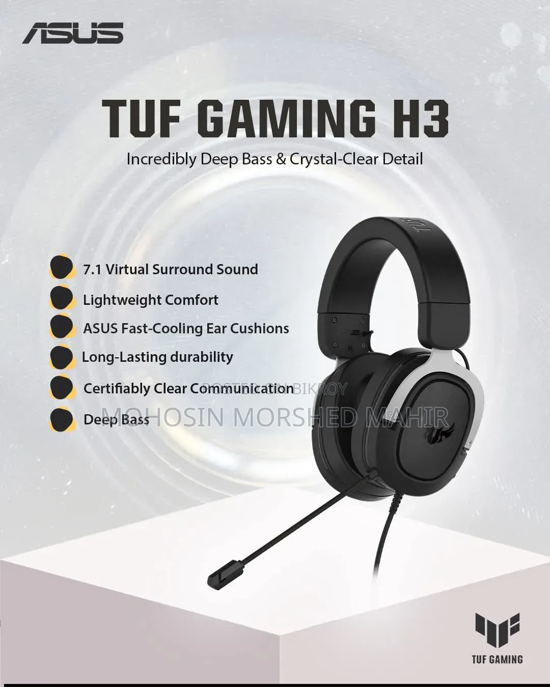 ASUS TUF Gaming H3 7.1 গেমিং হেডসেট (গ্রে গান মেটাল)