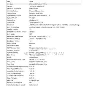 ডেস্কটপ কম্পিউটার Msi Gaming 24ge 2qe 8gb Amd Ryzen 5 SSD 256gb