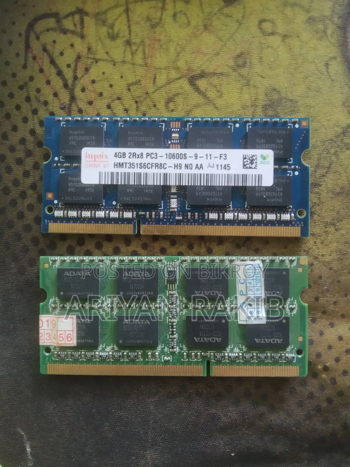2×4GB Laptop DDR3 RAM (8GB Total) – ADATA + Hynix