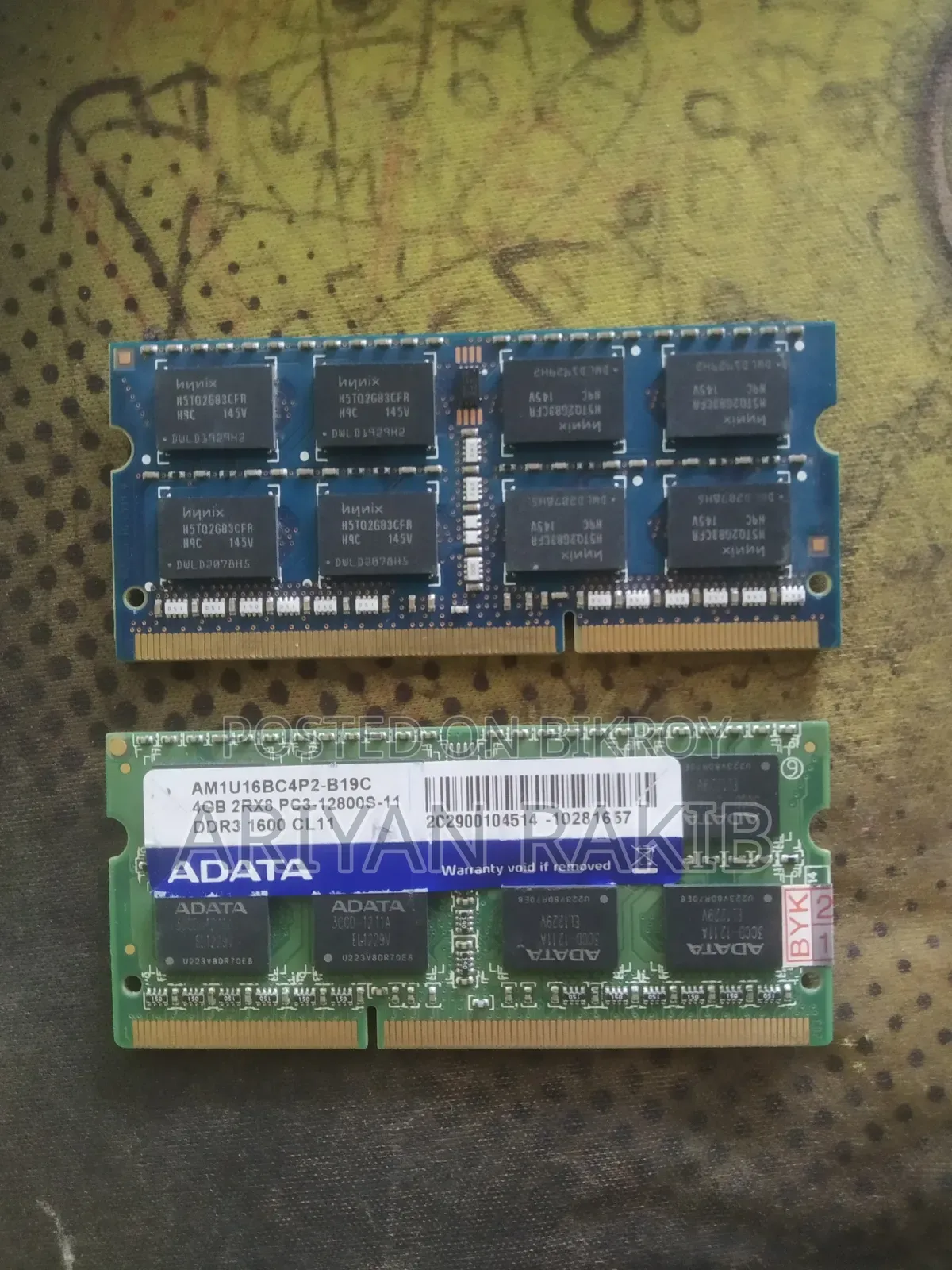 2×4GB Laptop DDR3 RAM (8GB Total) – ADATA + Hynix