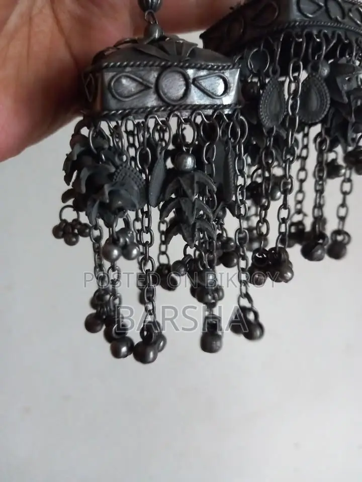 Oxidized Boho Silver Jhumka Earring (6 Inch Long)
