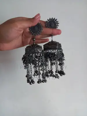 Oxidized Boho Silver Jhumka Earring (6 Inch Long)