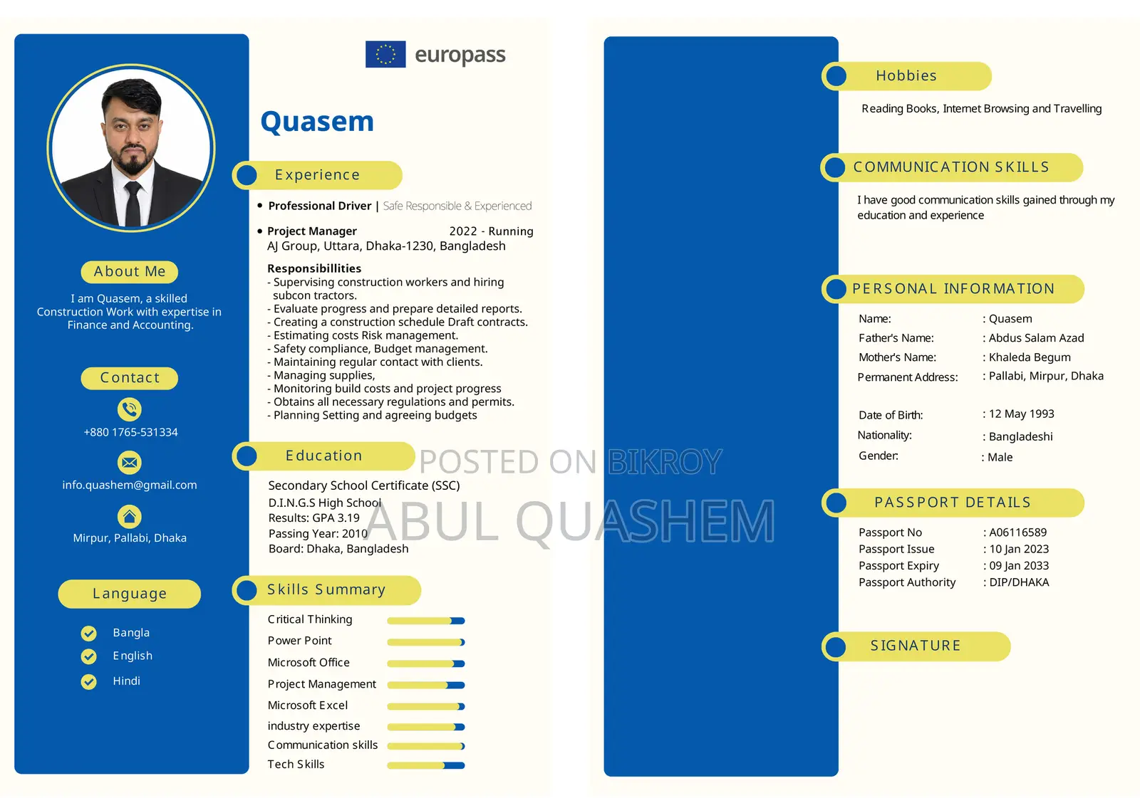 Europass, Professional and Customize CV