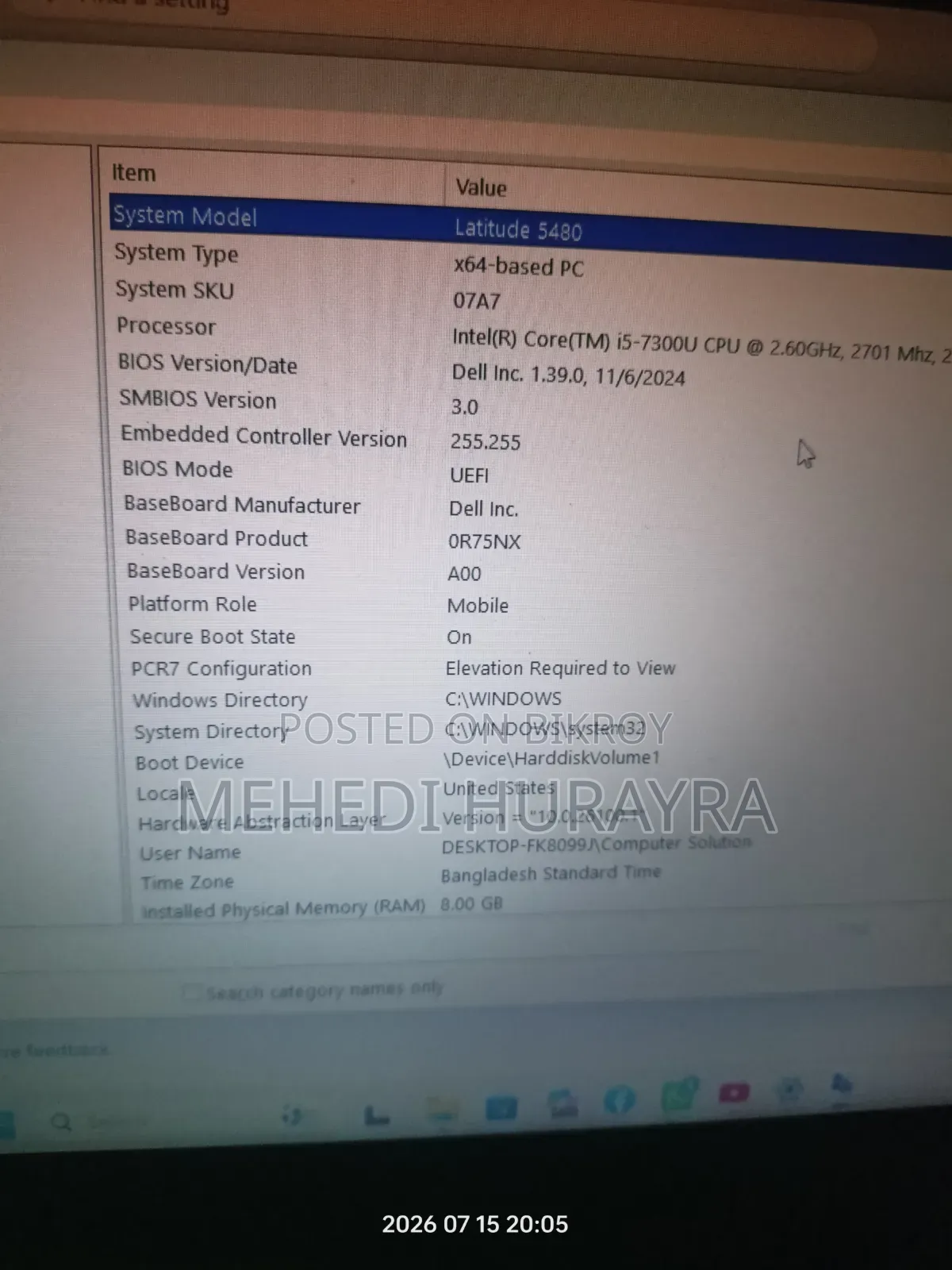 Laptop Dell Inspiron 14 5480 8GB Intel Core i5 HDD 140GB