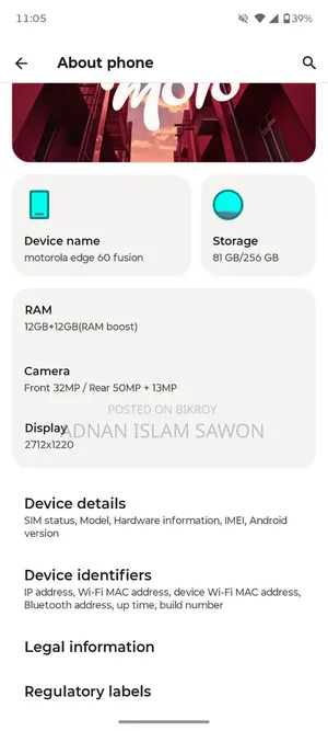 Motorola Edge 60 Fusion 256 GB Blue