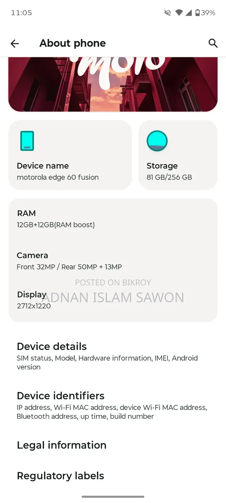Motorola Edge 60 Fusion 256 GB Blue