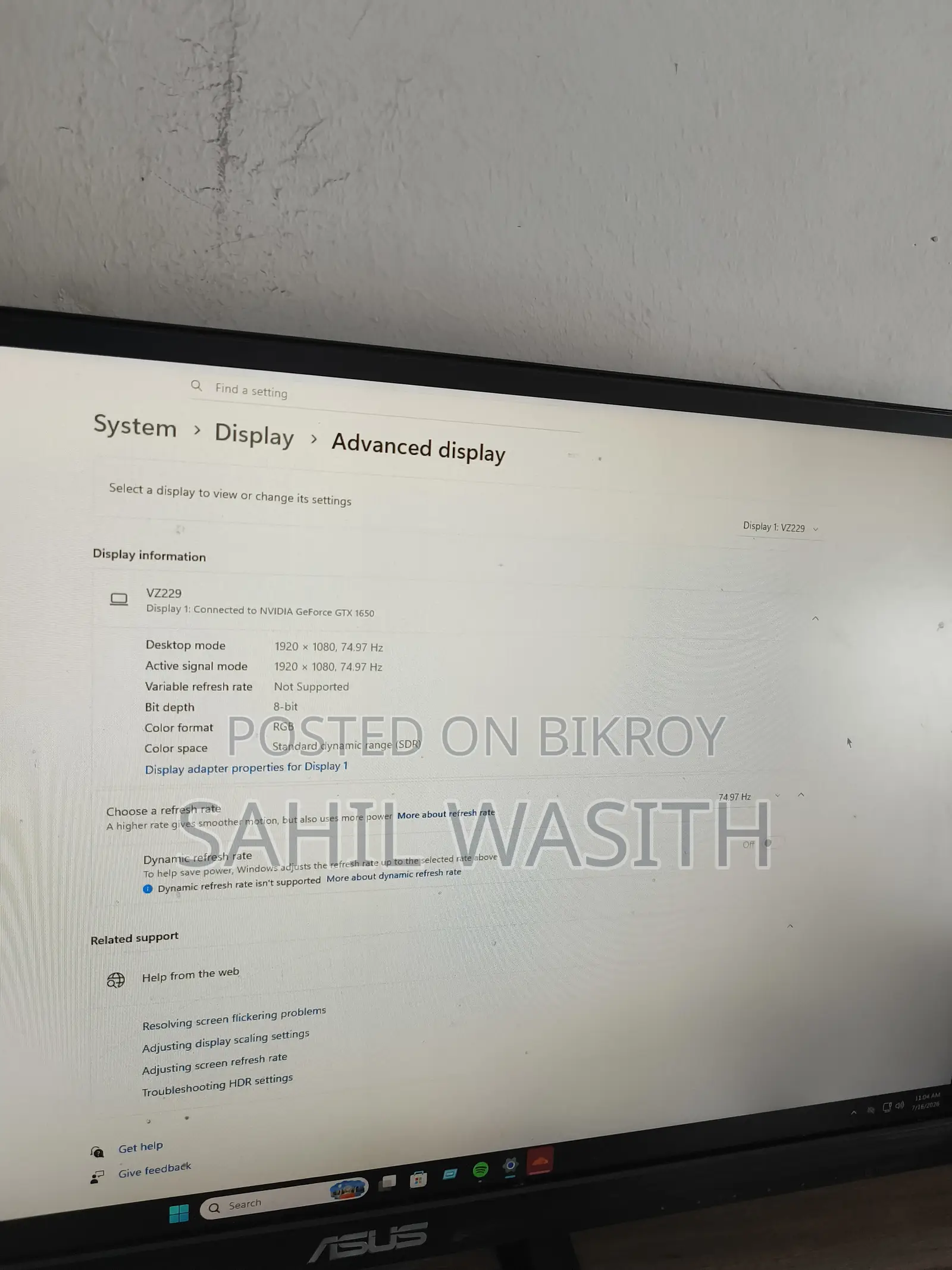ASUS VZ229 75Hz Gaming Office Monitor
