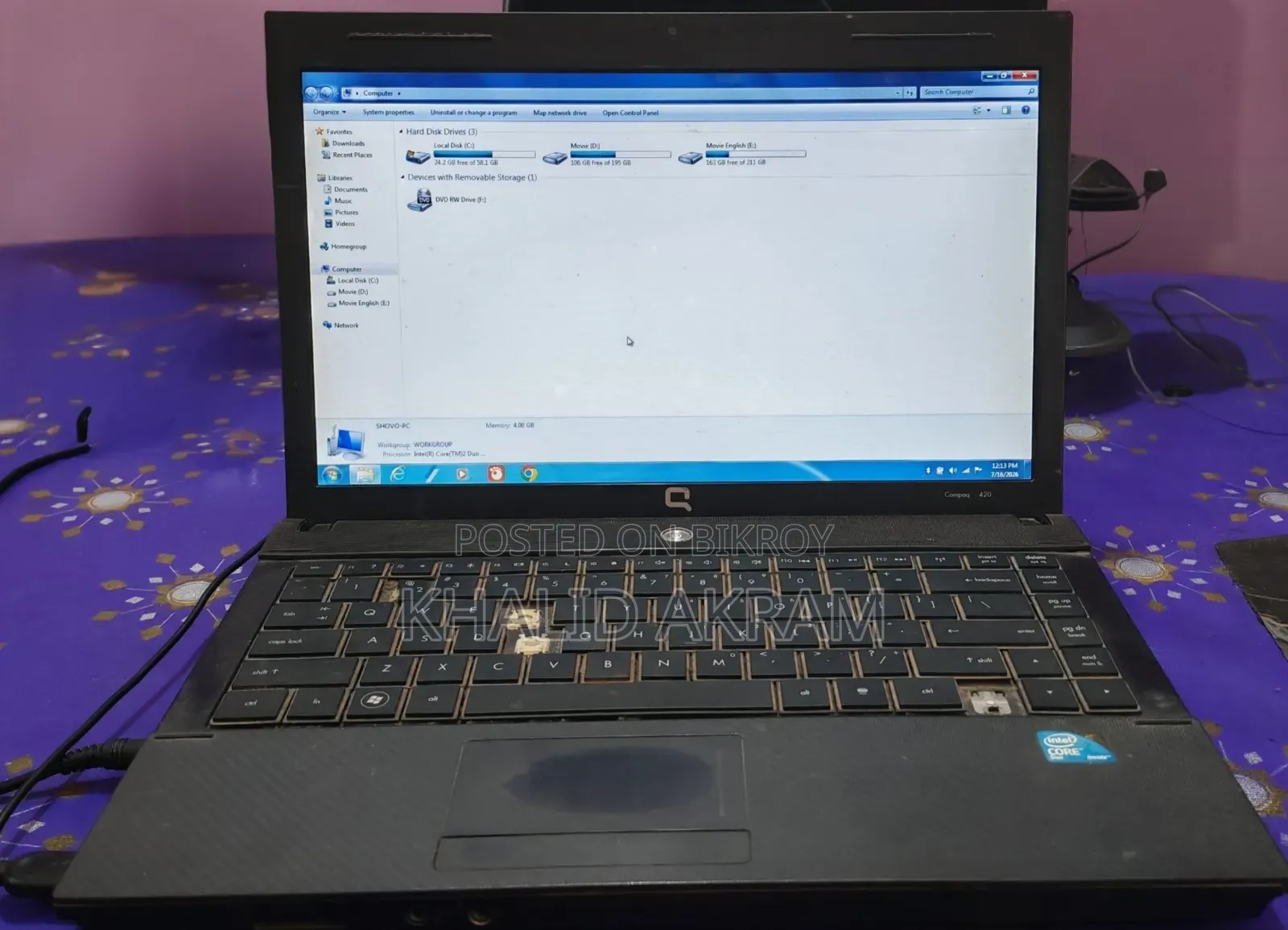 Laptop Compaq 420 4GB Intel Core 2 Duo SSD 500GB
