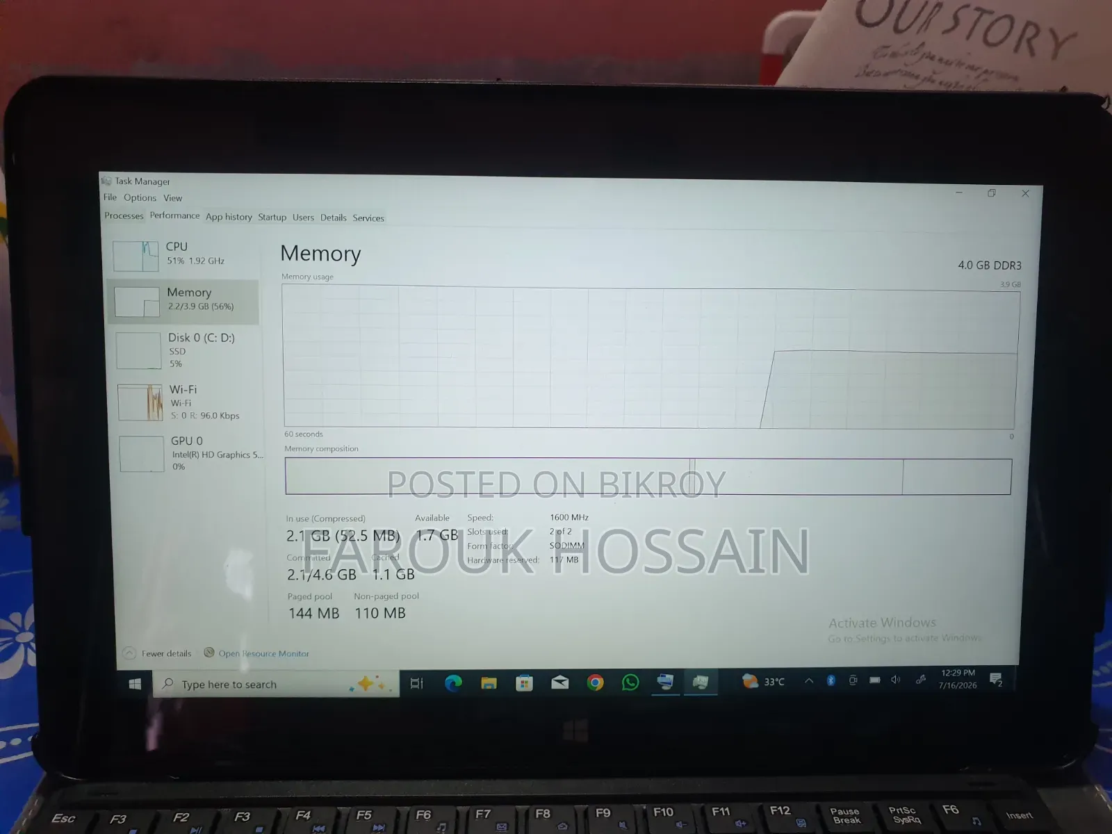 Laptop Dell 4gb SSD 128gb