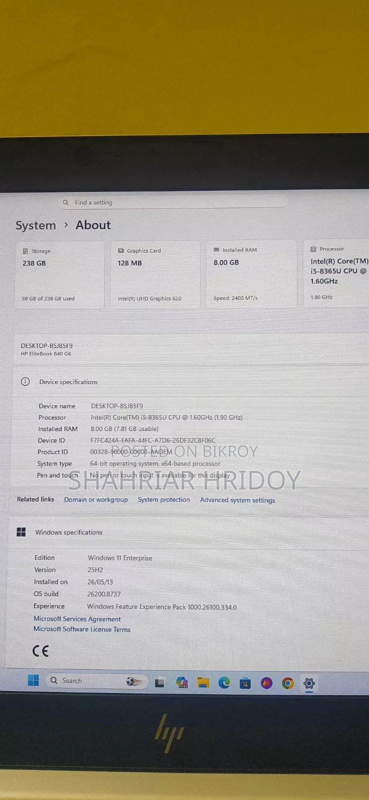 Laptop HP EliteBook 840 G6 8GB Intel Core i5 SSD 256GB