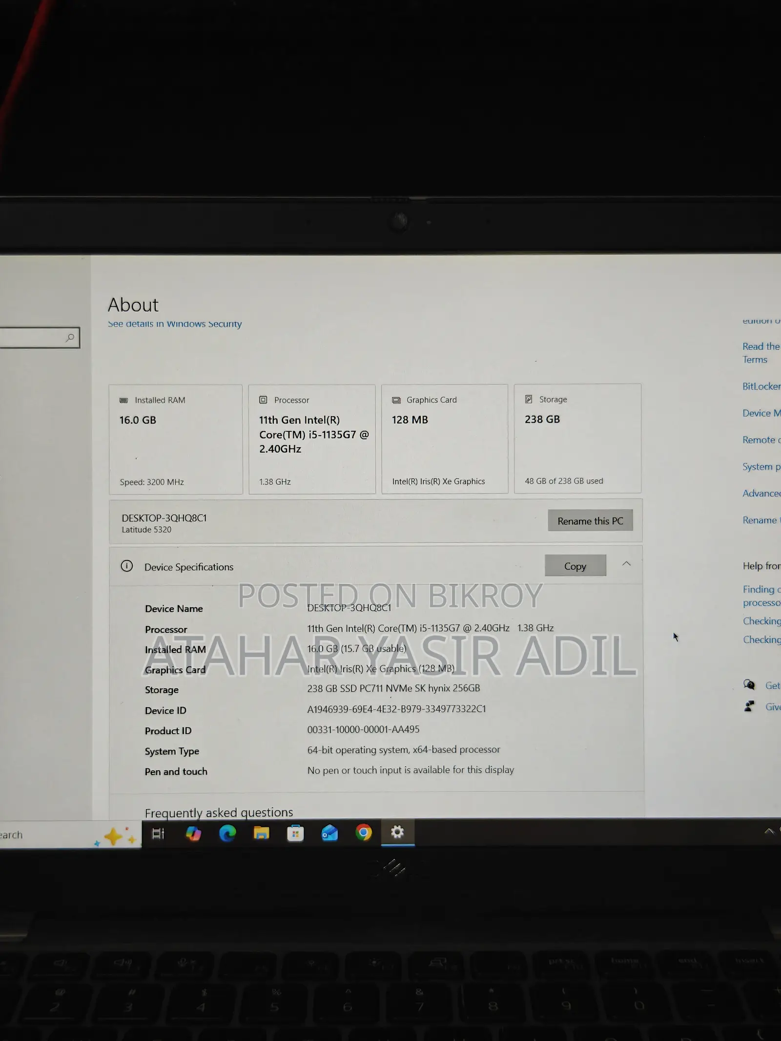 Laptop Dell Latitude 5320 16GB Intel Core I5 SSD 256GB