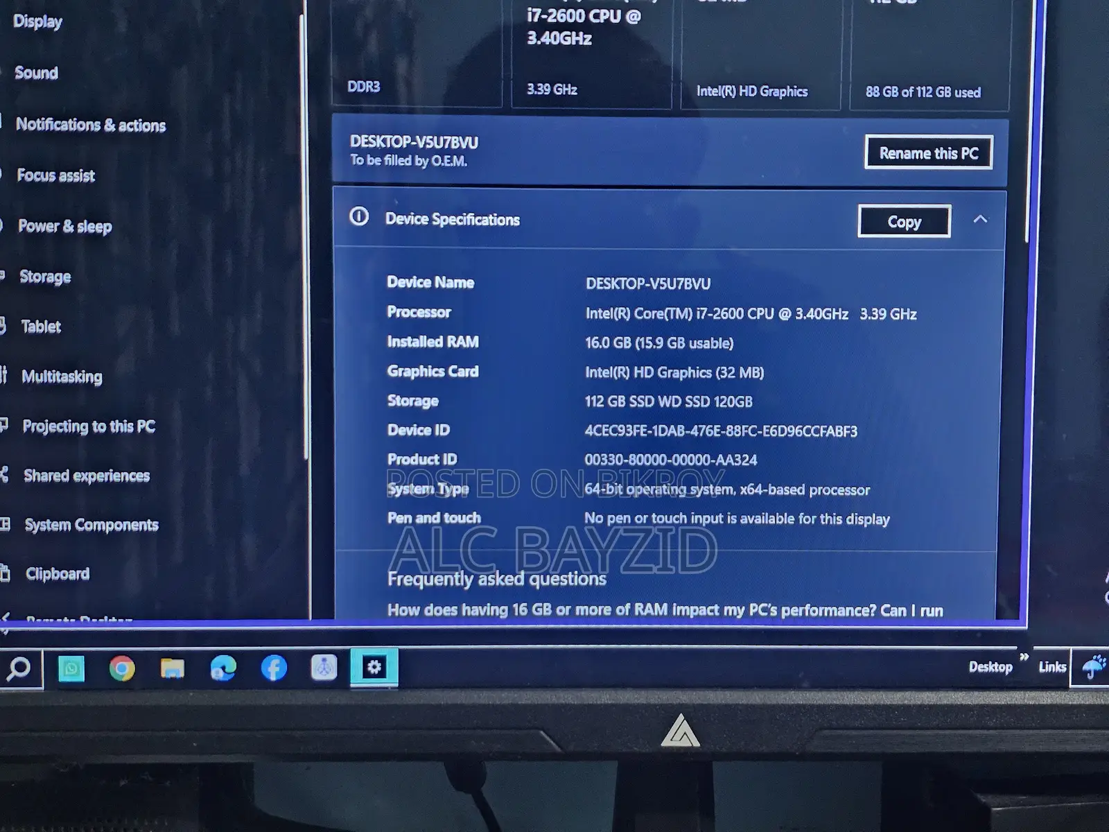 Desktop Computer 18GB Intel Core I7 SSD 128GB