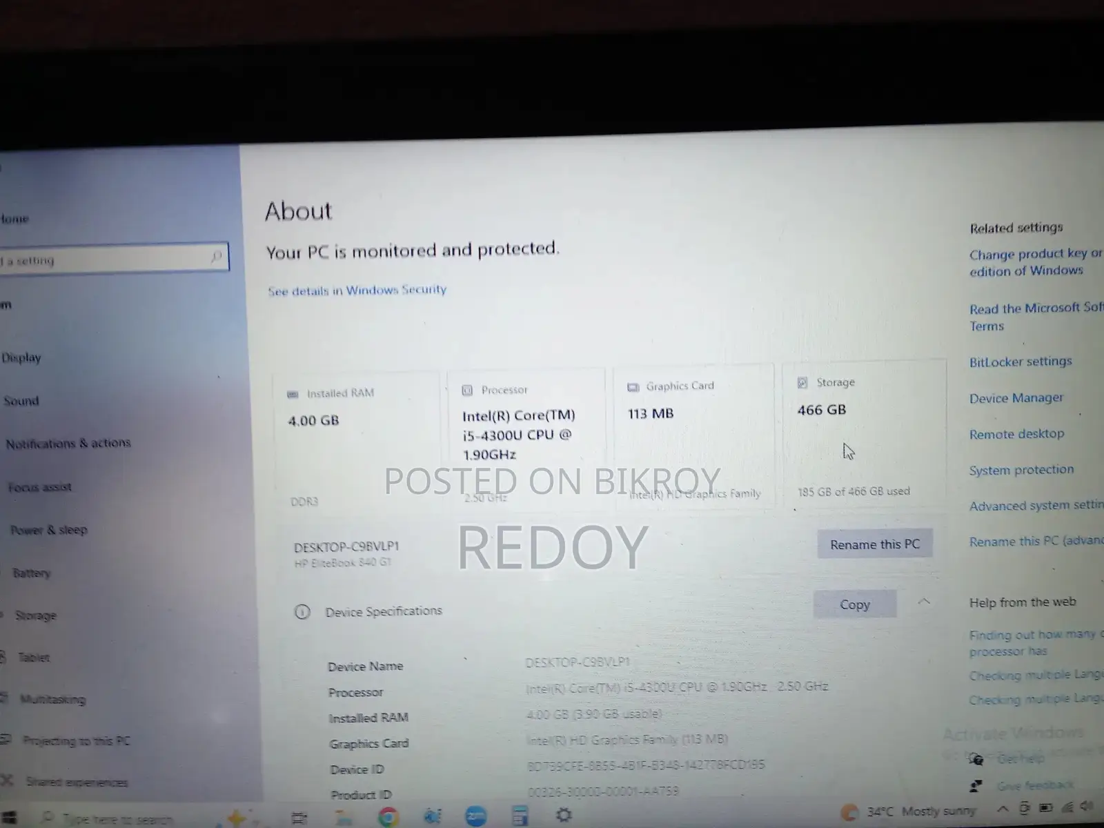 Laptop HP EliteBook 840 G3 4GB Intel Core I5 HDD 500GB