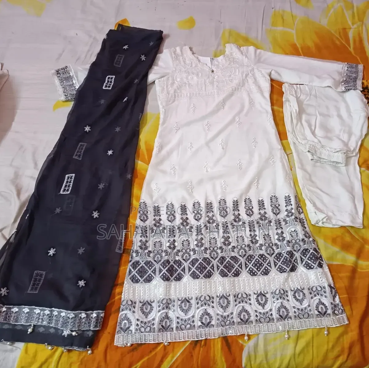 Ladies White Embroidered 3 Piece Dress