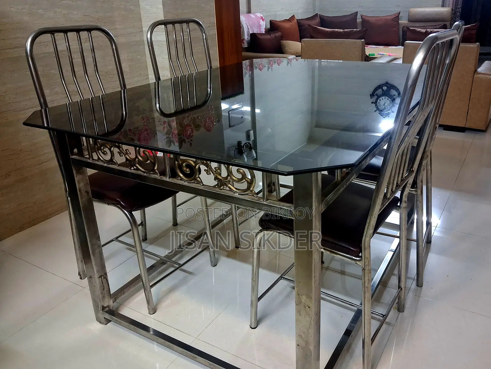 Steel Dining Table Set (5ft × 3.5ft) With 4 Chairs