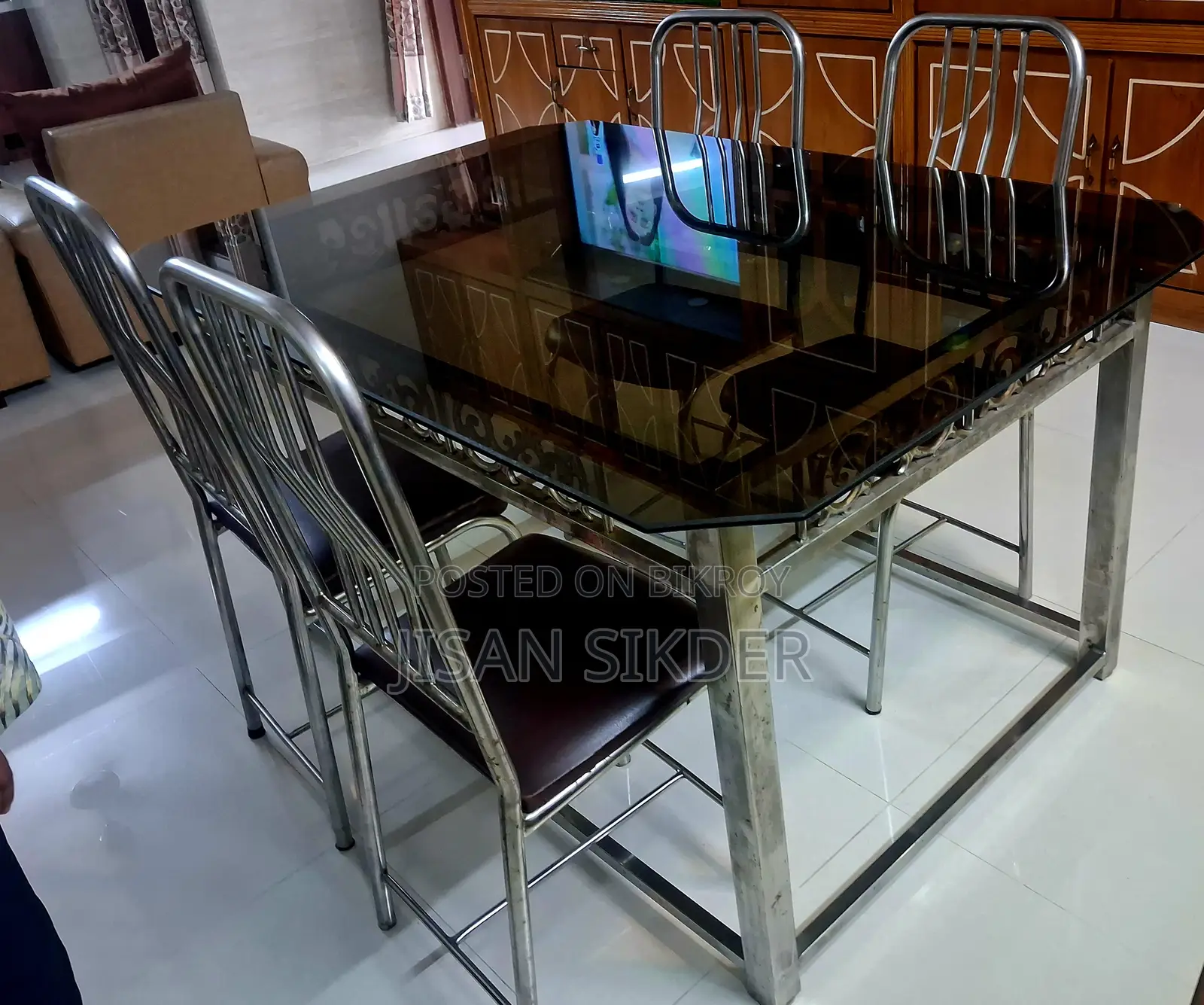 Steel Dining Table Set (5ft × 3.5ft) With 4 Chairs
