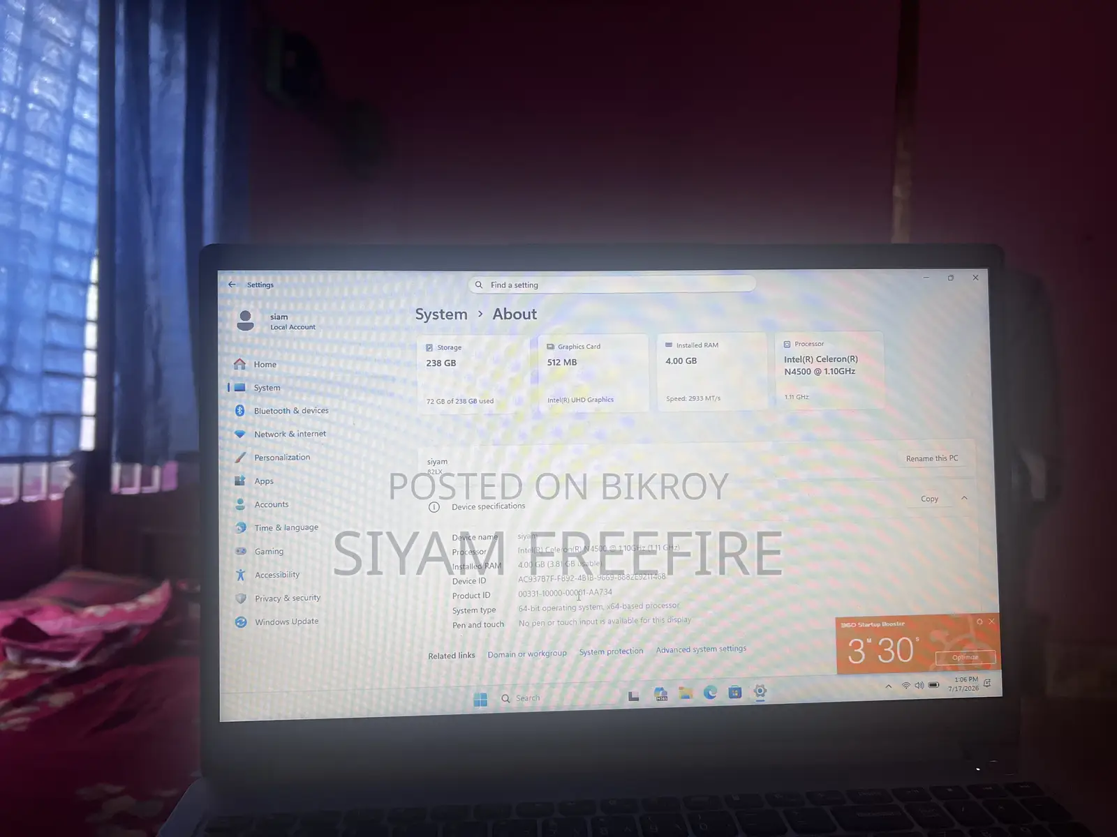 Laptop Lenovo IdeaPad 1 4GB Intel Celeron SSD 512GB