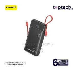 AWEI S22-35w 20000mAh পাওয়ার ব্যাংক বিল্ট-ইন ক্যাবলসহ