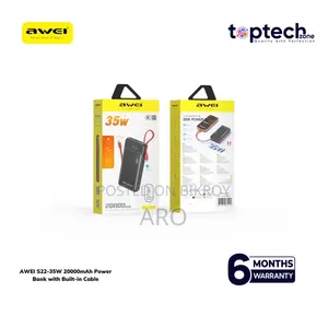 AWEI S22-35w 20000mAh পাওয়ার ব্যাংক বিল্ট-ইন ক্যাবলসহ