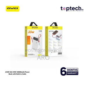 AWEI S22-35w 20000mAh পাওয়ার ব্যাংক বিল্ট-ইন ক্যাবলসহ