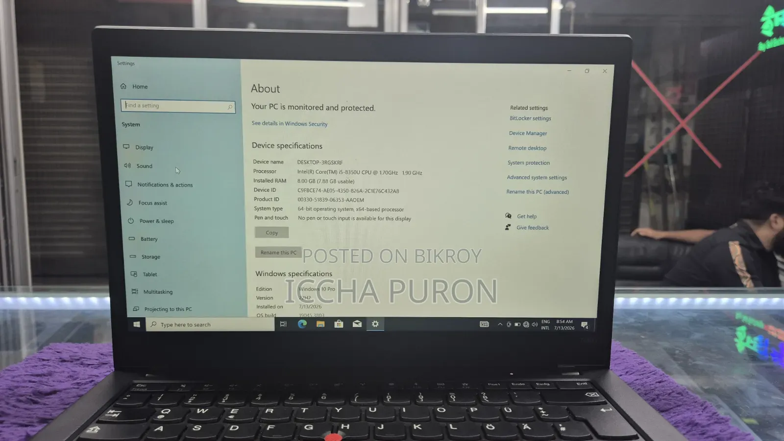 New Laptop Lenovo ThinkPad T490s 8GB Intel Core I5 SSD 256GB
