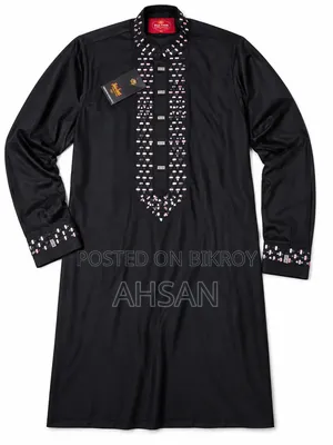 Premium Black Panjabi | Full Sleeve | Size 44 (XL)