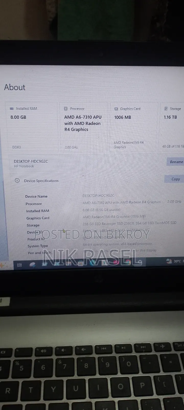 HP Laptop 8GB AMD A6 256GB SSD
