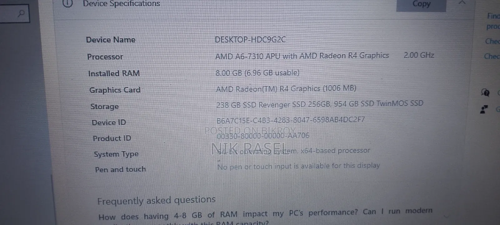 HP Laptop 8GB AMD A6 256GB SSD