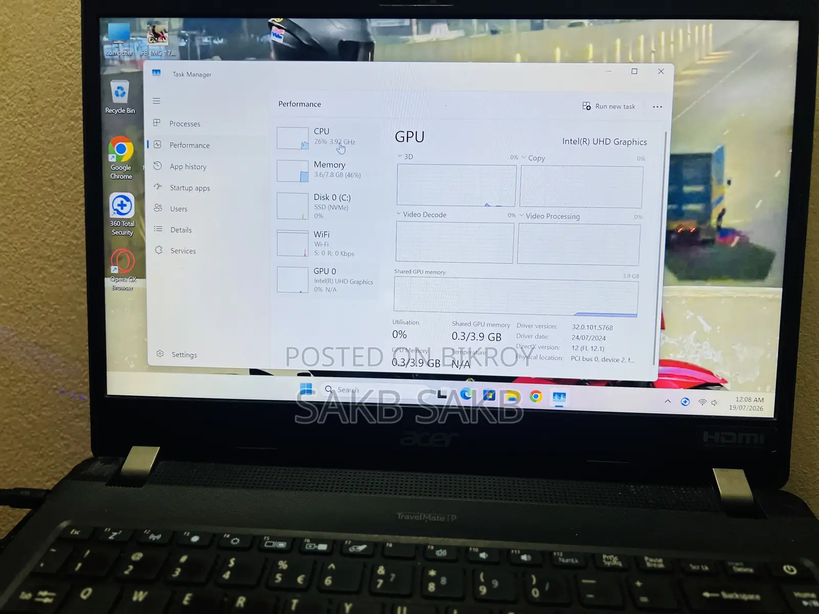 ল্যাপটপ Acer ৮জিবি ইন্টেল কোর i3 এইচডডি+এসএসডি ১২৮জিবি