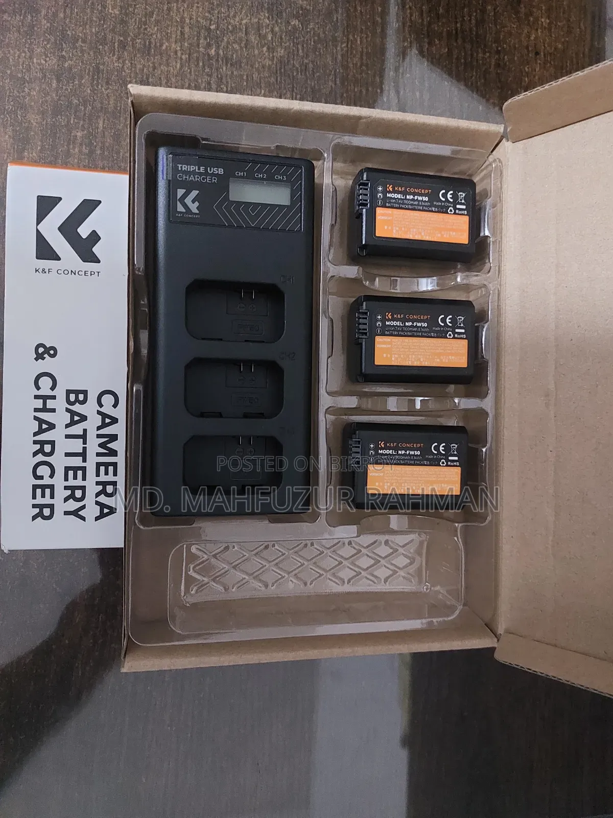 K F Concept Triple Charger ও ৩টি NP-FW50 Battery বিক্রি হবে