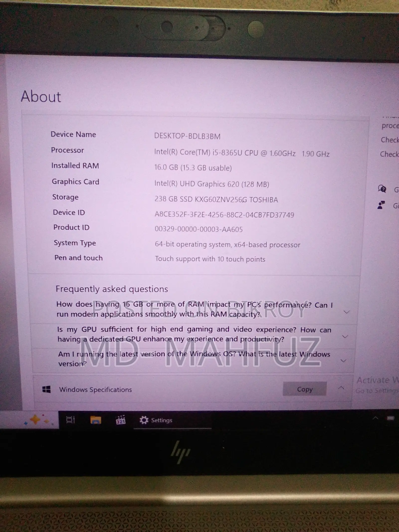 Laptop HP EliteBook 840 G6 16GB Intel Core I5 eMMC 256GB