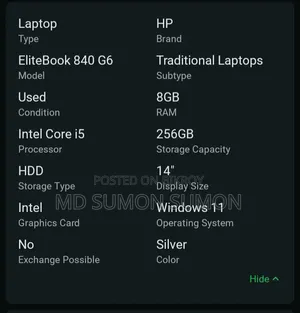 Laptop HP EliteBook 840 G6 8GB Intel Core I5 HDD+SSD 256GB