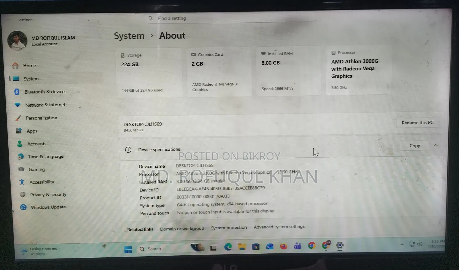 Desktop Computer Gigabyte 8GB AMD Ryzen 3 SSD 256GB
