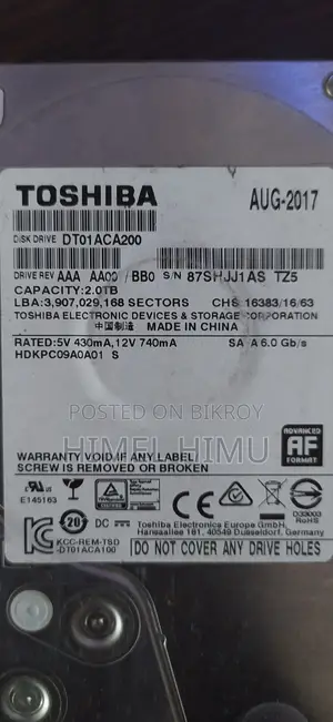 Toshiba 2 TB Hard Drive Used