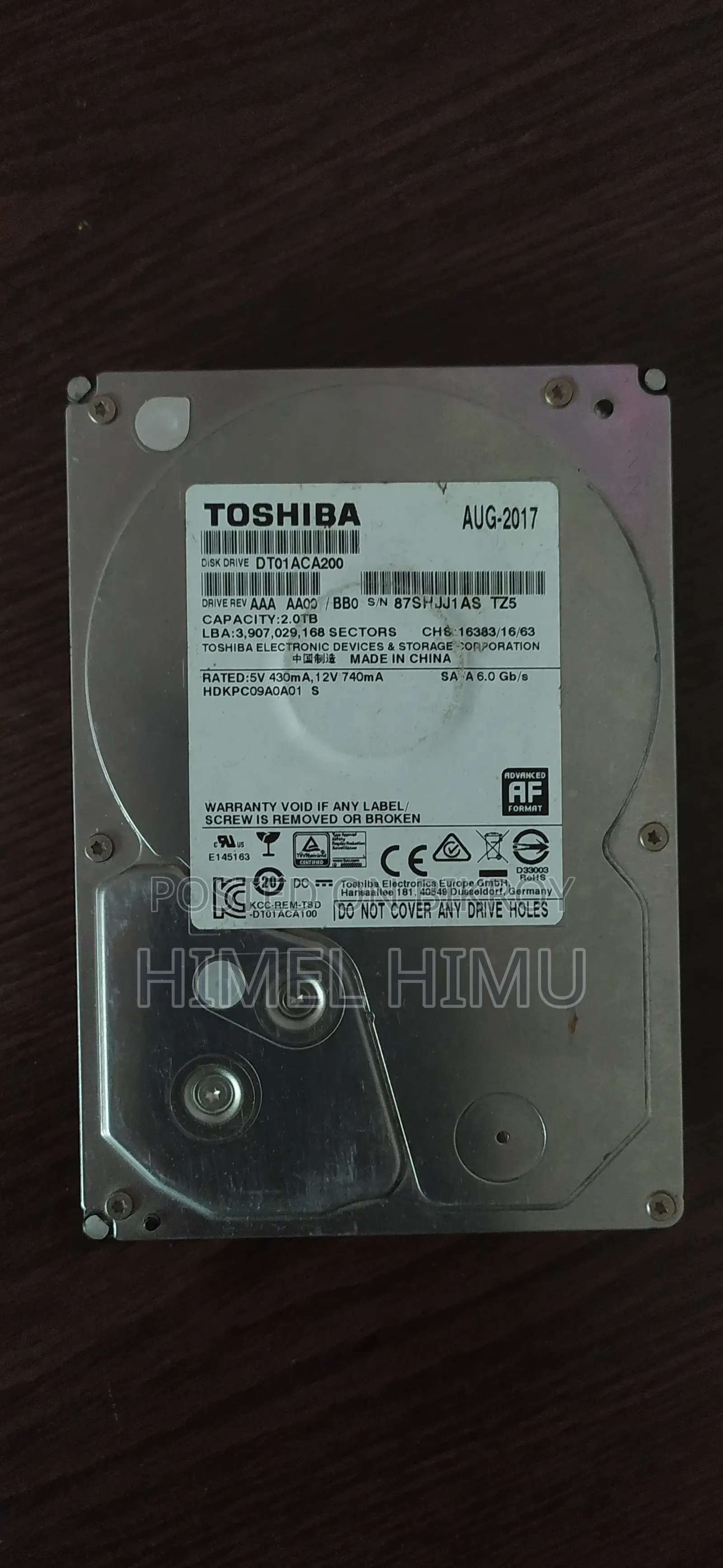 Toshiba 2 TB Hard Drive Used