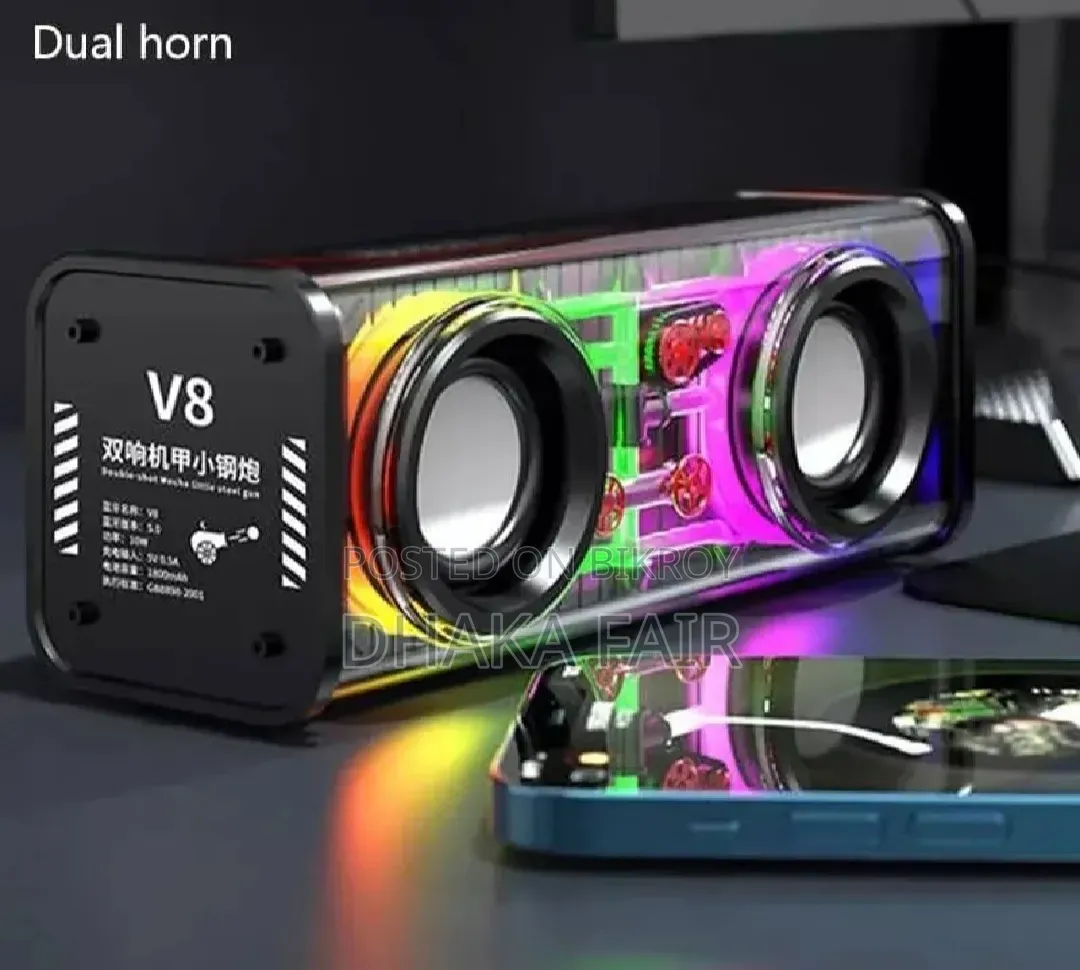 V8 RGB Transparent Dual Base Speaker Bluetooth 5.0 Power 10 Watt