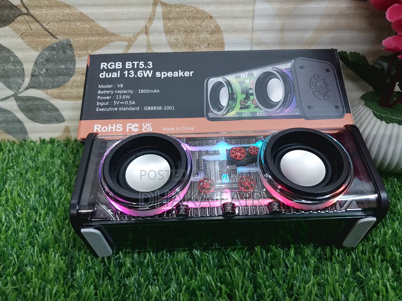 V8 RGB Transparent Dual Base Speaker Bluetooth 5.0 Power 10 Watt