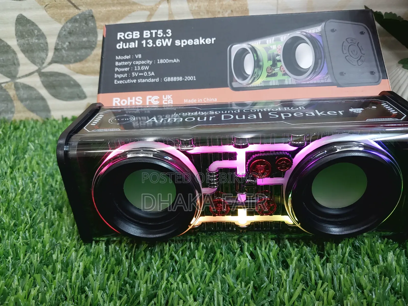 V8 RGB Transparent Dual Base Speaker Bluetooth 5.0 Power 10 Watt