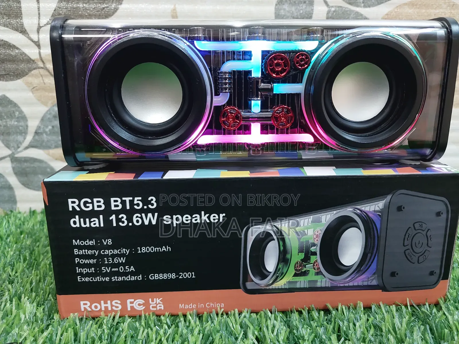 V8 RGB Transparent Dual Base Speaker Bluetooth 5.0 Power 10 Watt