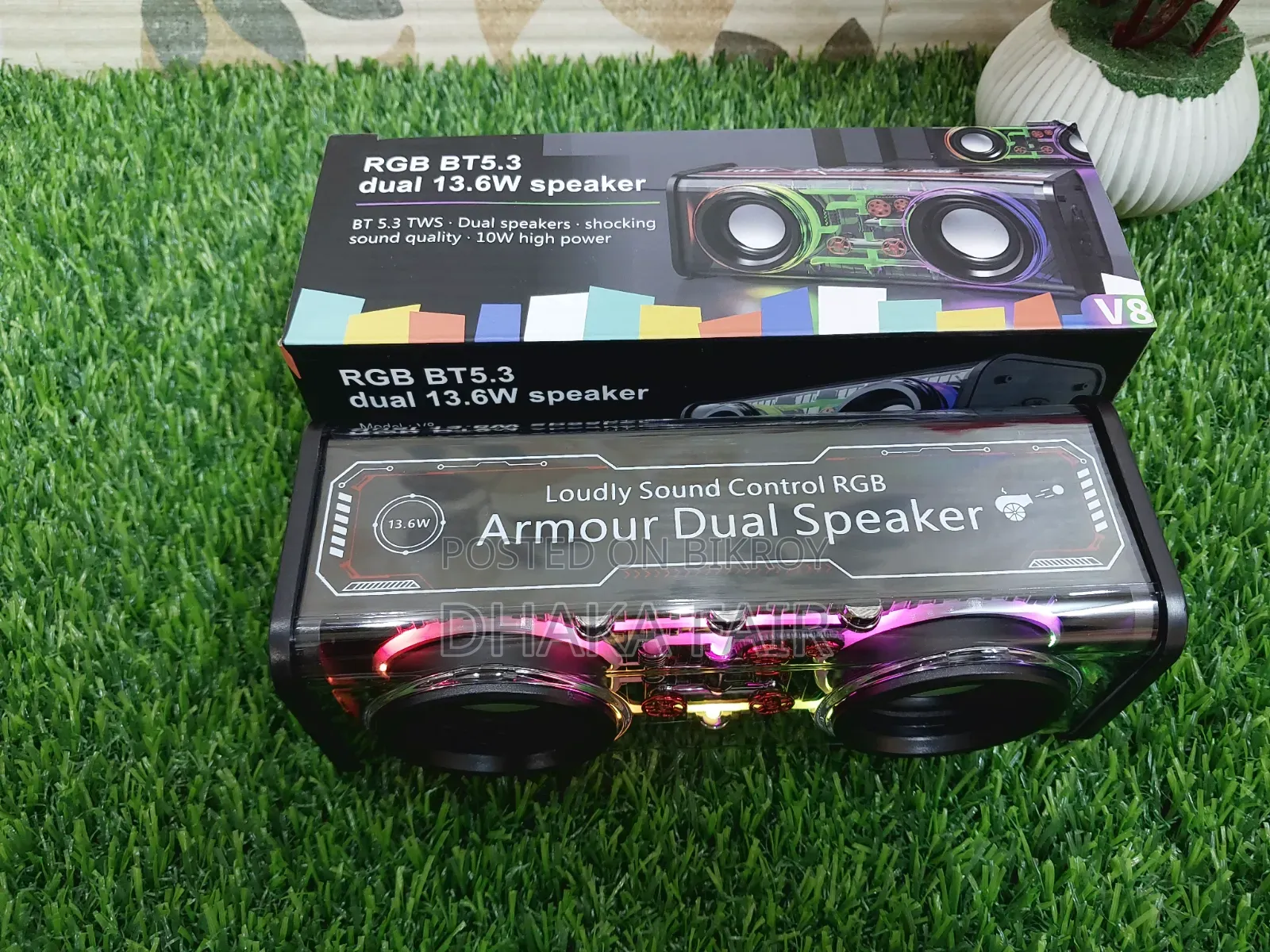 V8 RGB Transparent Dual Base Speaker Bluetooth 5.0 Power 10 Watt