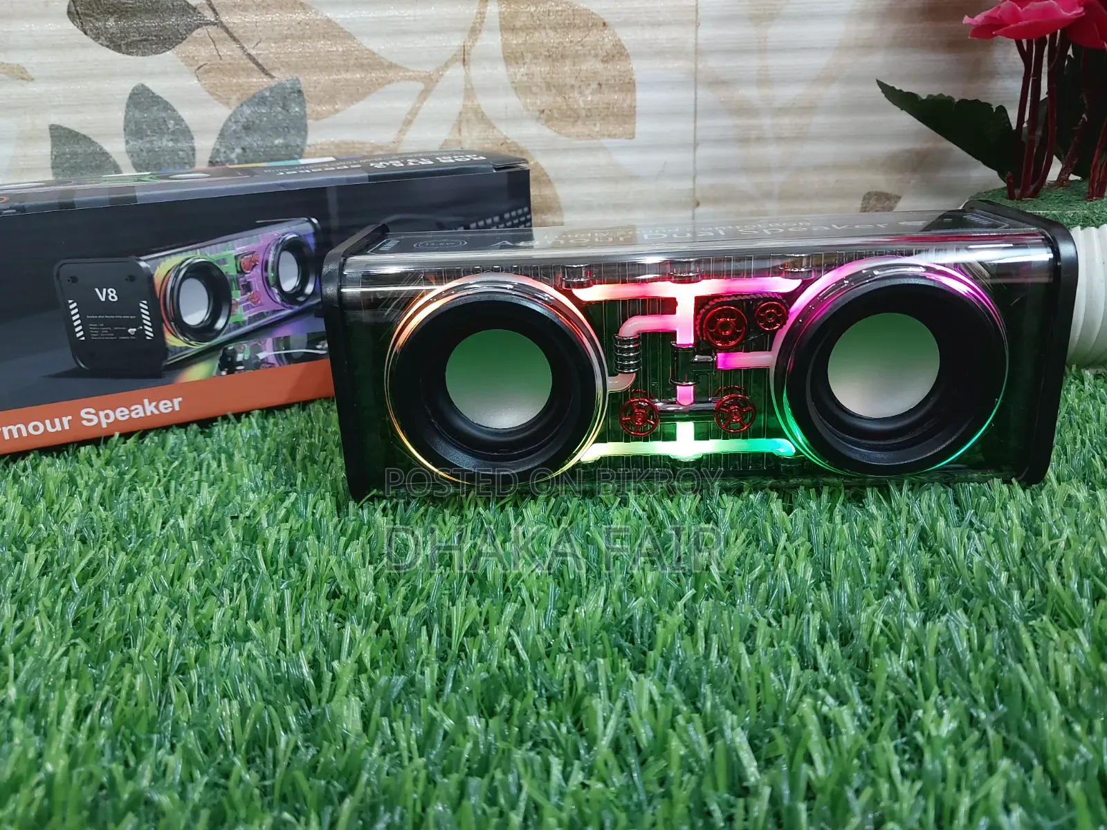 V8 RGB Transparent Dual Base Speaker Bluetooth 5.0 Power 10 Watt