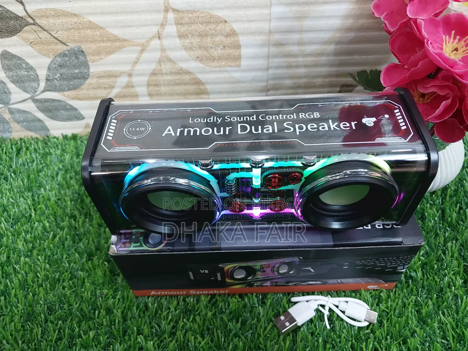 V8 RGB Transparent Dual Base Speaker Bluetooth 5.0 Power 10 Watt