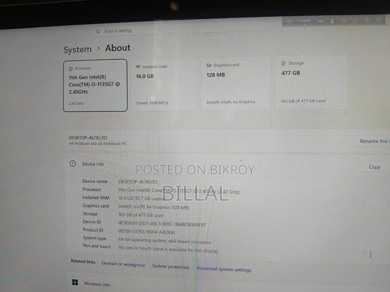 ল্যাপটপ HP ProBook 440 G8 ১৬জিবি ইন্টেল কোর আই৫ এসএসডি ৫১২জিবি