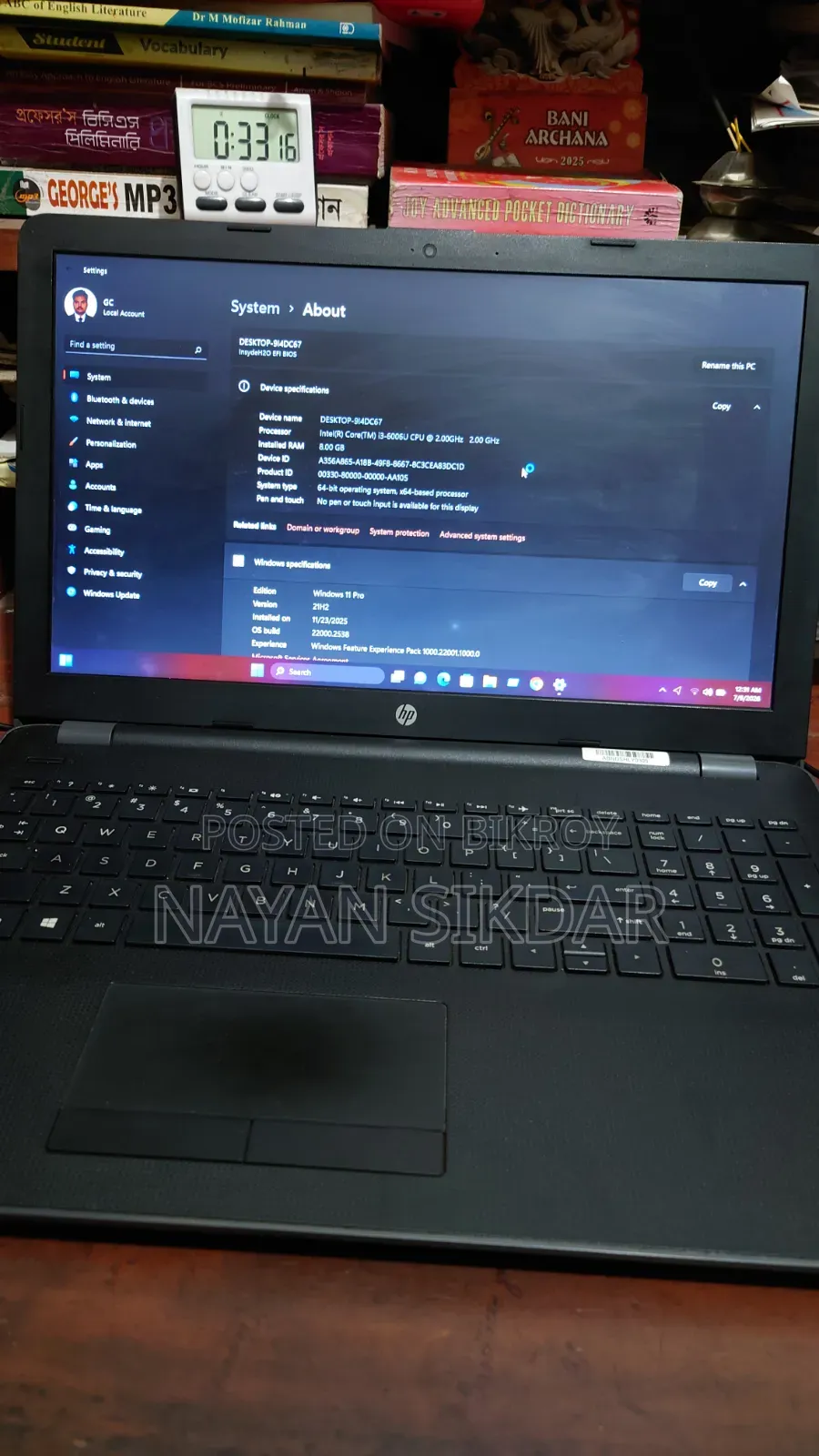 Laptop HP 250 G6 8GB Intel Core I3 SSD 256GB