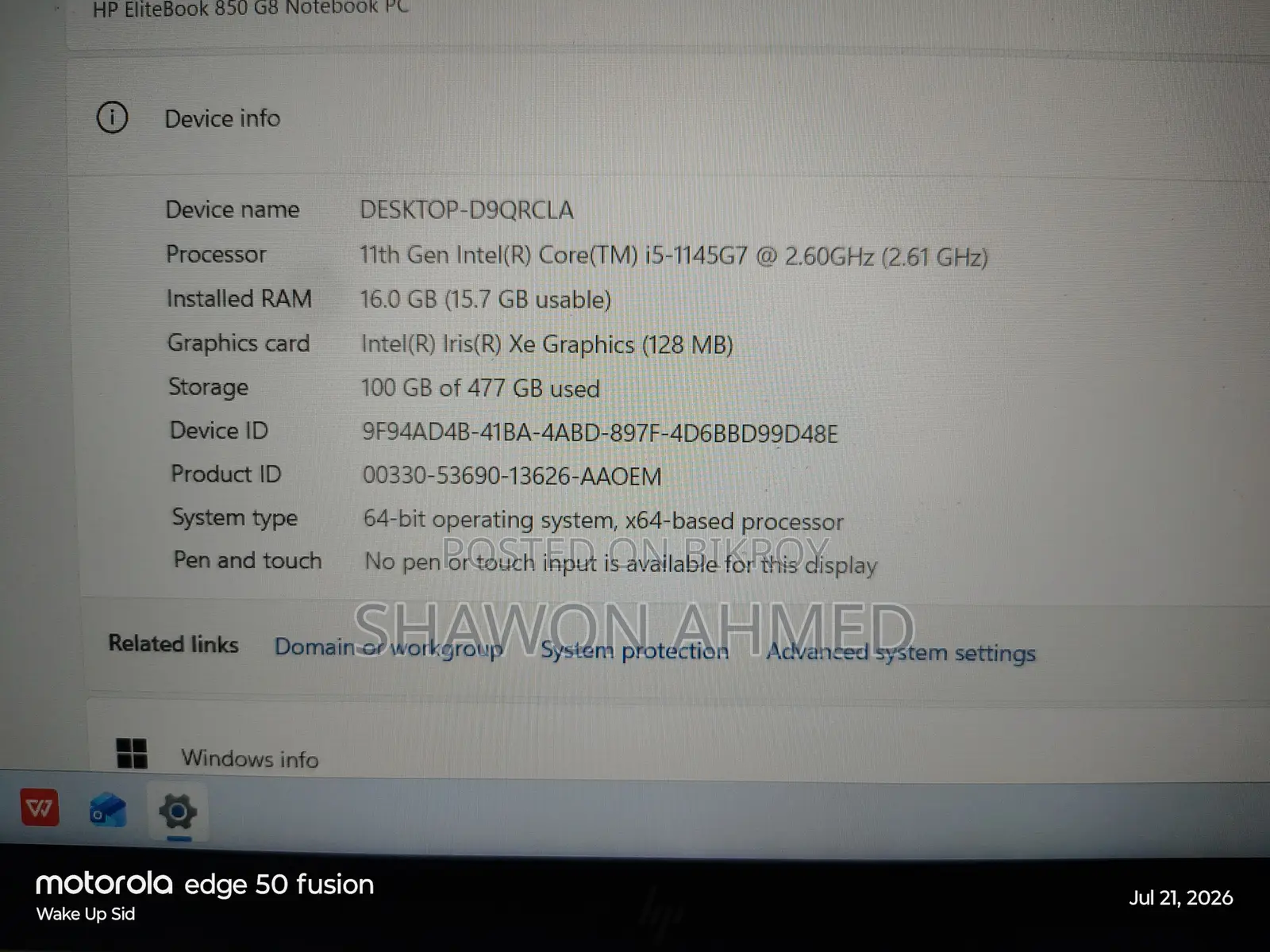 Laptop HP EliteBook 850 G8 16GB Intel Core I5 SSD 500GB