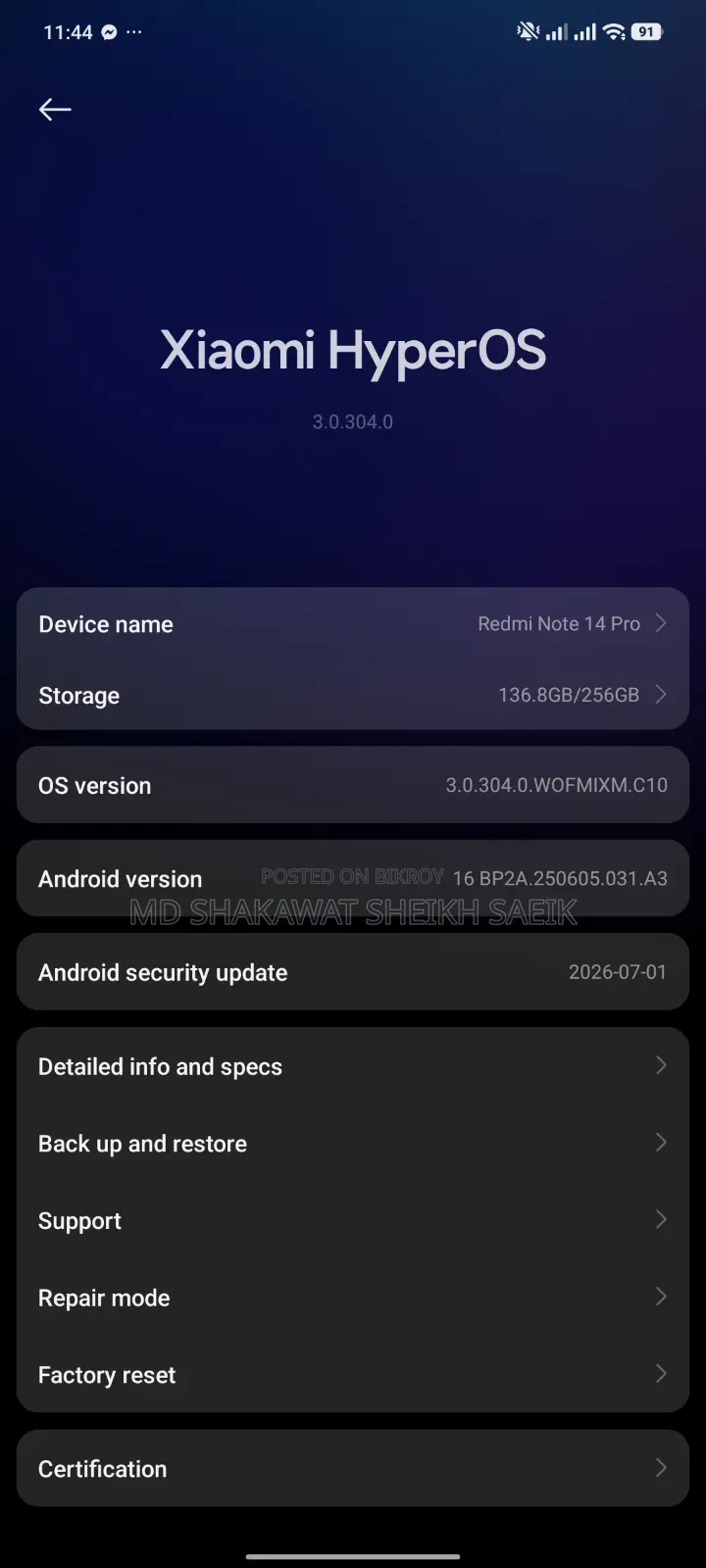 Xiaomi Redmi Note 14 Pro 256 GB Black