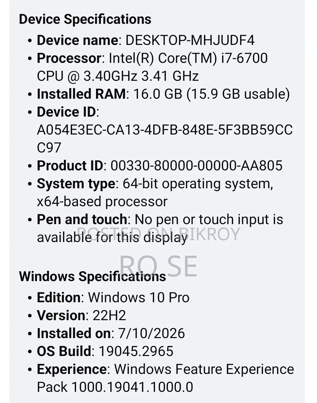 Desktop Computer HP 200 G4 16GB Intel Core I7 HDD+SSD 256GB