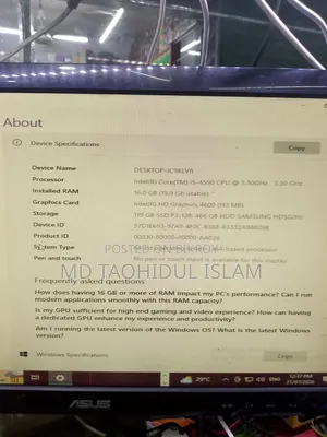 ডেস্কটপ কম্পিউটার গিগাবাইট ১৬জিবি ইন্টেল কোর আই৫ এইচডিডি+এসএসডি ৫১২জিবি